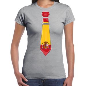 Bellatio Decorations Verkleed shirt voor dames - stropdas Spanje - grijs - supporter - themafeest L