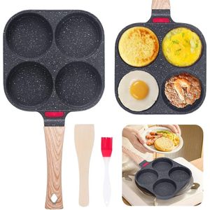 Spieeipan, inductie, pannenkoekenpan, antiaanbaklaag, 4 gaten, oogpan, spiegeleipan, multifunctionele ontbijtpan, aluminium eierpan, omeletpan voor inductiekookplaat, gasfornuis, zwart