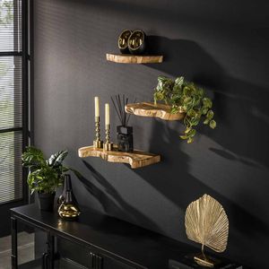 LifestyleFurn Wandplank Jenene - Teakhout - Set van 3 stuks