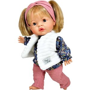 Nines d Onil Babypop Blank Meisje met Blond Haar Blauw 37 cm