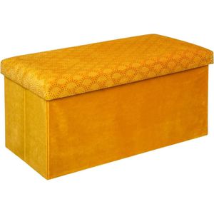 Atmosphera Poef/krukje/hocker Royal - Opvouwbare zit opslag box - fluweel Okergeel - 76 x 38 x 38 cm - MDF/polyester - 120 liter inhoud