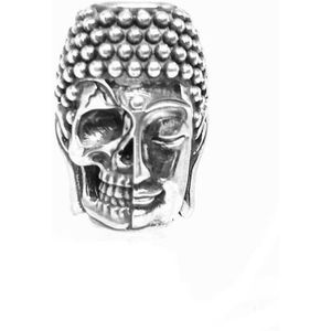2 Stuks 925 Sterling Silver Bead , Zilveren 3D Skull / Buddha Bedel ( Spacer ) van 12 gram Zilver , Hoogte van de Boeddha / Doodskop is 20mm met een Rijgoog van 6mm opening .