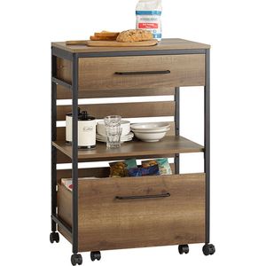 Serveerwagen - Keukentrolley op Wielen - Barwagen - Vintage Stijl - Verwijderbare opslag - Gemakkelijke mobiliteit - Afsluitbare wielen - 60 cm x 90 cm x 45 cm