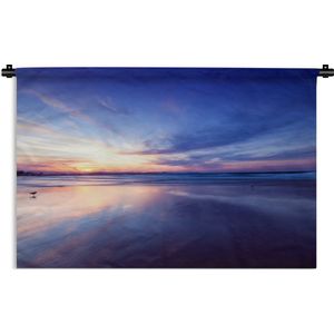 Wandkleed Kalm - Zonsondergang met kalme kleuren op het strand Wandkleed katoen 60x40 cm - Wandtapijt met foto
