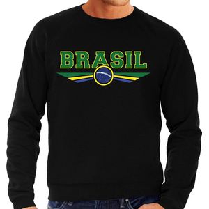 Brazilie / Brasil landen sweater met Braziliaanse vlag - zwart - heren - landen sweater / kleding - EK / WK / Olympische spelen outfit M
