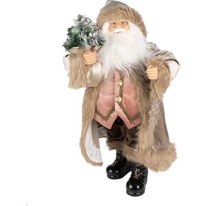 HAES DECO - Kerstman deco Figuur - Formaat 15x10x30 cm - Collectie: Traditional Santa - Kleur Beige - Materiaal Textiel op kunststof - Kerst Figuur, Kerstdecoratie