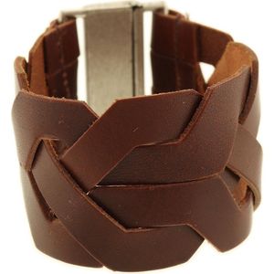 Behave Armband bruin gevlochten leer 22cm