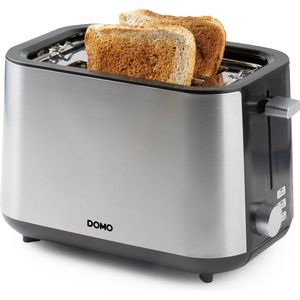 DOMO DO966T Broodrooster - 2 Extra Brede Sleuven - Ingebouwd Broodjesrek - 900W - RVS/Zwart