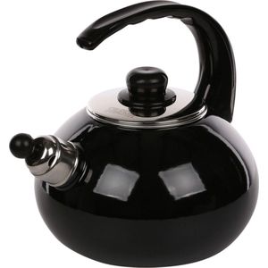 Altom Design Czajnik handgemaakte fluitketel emaille zwart 2.5 liter - waterketel - geschikt voor alle warmtebronnen - handcrafted - retro black