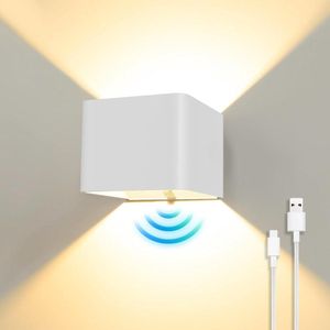 Oplaadbare bewegingsmelder wandlamp 5 W LED warmwit snoerloze USB batterij-wandverlichting met schakelaar voor binnen