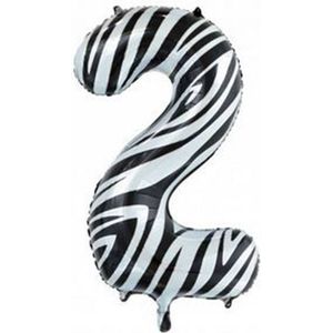 Wefiesta Folieballon Cijfer 2 Zebra 86 Cm Zwart/wit