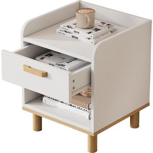 Merax Nachtkastje met Lade en Opbergvak - Minimalistisch Design 40x35x50 cm - Wit met Natuurlijk Hout