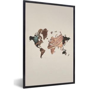 Fotolijst incl. Poster - Wereldkaart - Hout - Boom - 20x30 cm - Posterlijst
