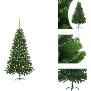 vidaXL Kunstkerstboom - Realistisch - PE Takken - 180 cm - LED-verlichting - Groen - Decoratieve kerstboom