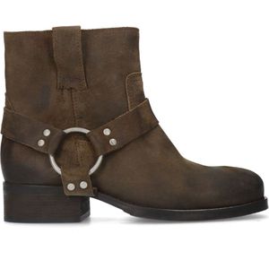 Manfield - Dames - Bruine suède biker boots - Maat 37