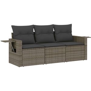 vidaXL Loungeset - Loungesets - Tuinset - Tuinbank - 3-delige Loungeset met kussens poly rattan grijs
