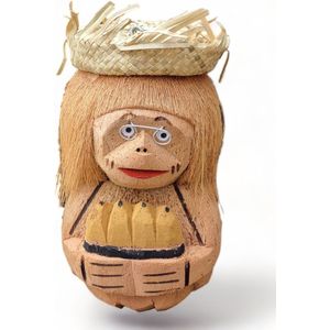 Kokosnoot Aap 30 cm hoog Spaarpot Handgemaakt Panfluit