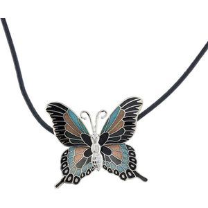 Behave Zwart blauwe ketting met emaille vlinder