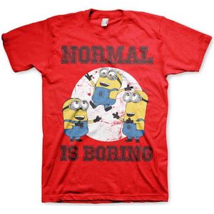 Minions Heren Tshirt -L- Normal Life Is Boring Rood