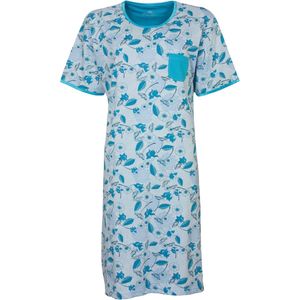 Medaillon Dames Nachthemd - Ronde Hals - Katoen - Blauw - Maat XXL