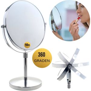 Eleganza - Make Up Spiegel - 10x Vergroting – Scheerspiegel - 360 graden draaien - Modern - Chroom