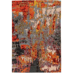 LaagPol - dun tapijt, patchwork, bloemenpatroon, kleurrijke, modern, andere houdsvriendelijk - woonkamer, slaapkamer, eetkamer, hal - kleur: rood, Zwart, oranje, beige, afmetingen: 80 x 150 cm