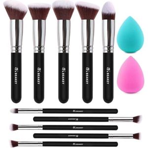 Make-upborstelset Premium Synthetische Kabuki Foundation Gezichtspoeder Blush Oogschaduwborstels Set met Blender Spons