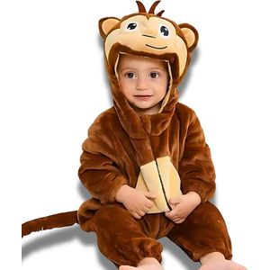 BoefieBoef Dieren Onesie Pyjama Kinderen 2-4 Jaar – Verkleedpak met Ritssluiting – Voor Carnaval, Halloween & Cadeau – Superzacht Flanel - Romper - Boxpak - Jongens - Meisjes - Aap