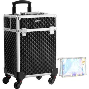 Cosmetica koffer met handvat en universele wielen zwart JHZ013B01