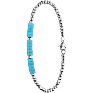 Lucardi Dames Stalen armband met turquoise - Armband - Staal - Zilverkleurig - 20 cm