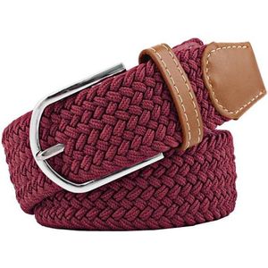 Fako Fashion® - Elastische Gevlochten Riem - Damesriem - Herenriem - Canvas - Elastisch - Gevlochten - 105cm - 33mm - Bordeaux Rood