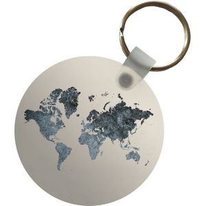 Sleutelhanger - Wereldkaart - Grijs - Zilver - Plastic - Rond - Uitdeelcadeautjes