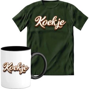 T-Shirtknaller T-Shirt met Koffiemok | Koekje - Koffie Kleding | Heren / Dames Shirt met Mok Cadeau | Kleur groen | Maat M