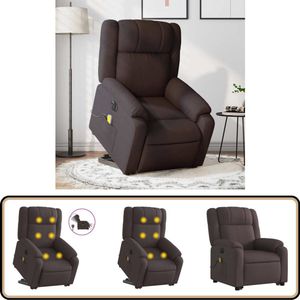 vidaXL Sta-op-massagestoel - Elektrisch - Stof - Donkerbruin Elektrische Massagestoel - Sta Opstoel - Relaxfauteuil - Ergonomische Stoel - Massagerugkussen