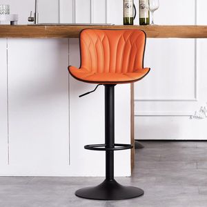 Barkruk afzonderlijk oranje met rugleuning, in hoogte verstelbaar, modern, draaibare barstoelen met rugleuning, kunstleer, gevoerde barkruk voor keuken, bar, keukeneiland