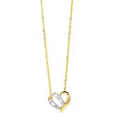 Lucardi Dames Ketting hanger hart diamant 0,03ct - 14 karaat goud - Ketting - Cadeau - Moederdag - 45 cm - Geelgoud