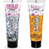 Toppers - Paintglow Chunky Glittergel voor lichaam en gezicht - 2 tubes - zilver en oranje - 12 ml