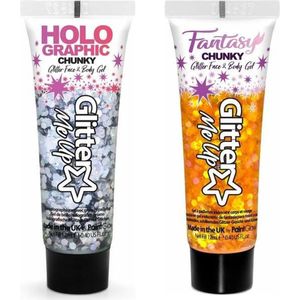 Toppers - Paintglow Chunky Glittergel voor lichaam en gezicht - 2 tubes - zilver en oranje - 12 ml