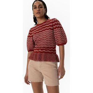 Sissy-Boy - Donkerrode gebreide top met golfpatroon