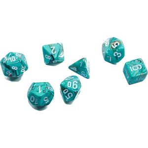 Chessex Marble Mini-Polyhedral Oxi-Copper/white Dobbelsteen Set (7 stuks)