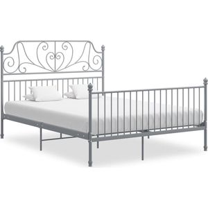 The Living Store Metalen Bedframe - Grijs - 206 x 164 x 131 cm (L x B x H) - Geschikte matras- 160 x 200 cm (B x L) - Montage vereist