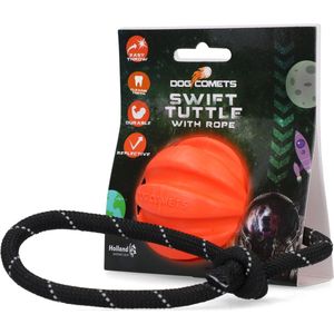 Dog Comets Ball Swift Tuttle met touw hondenspeeltje – Ø6 cm - Hoogwaardig hondenspeelgoed – Natuurlijk rubber – Oranje