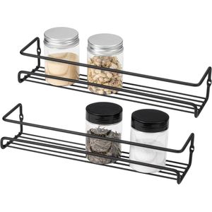 Wandgemonteerde kruidenrek organizer - keukenkast pantry kastdeur opbergplanken - stevige hangende organizer - zwart - set van 2 Keukenkast organizer