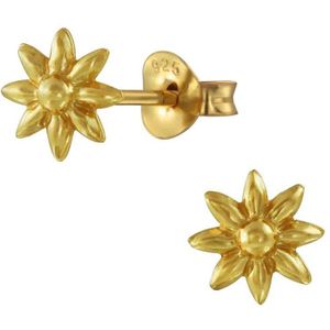 Joy|S - Zilveren bloem oorbellen 6 mm - gold plated