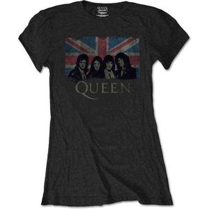 Queen - Union Jack Vintage Dames T-shirt - L - Zwart