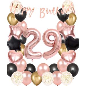 Snoes Ballonnen 29 Jaar Set Mega Rose Black Zwart Ballonen set - Compleet Feestpakket Cijferballon 29 Jaar - Verjaardag Versiering Slinger Happy Birthday – Folieballon – Latex Ballonnen - Helium Ballonnen