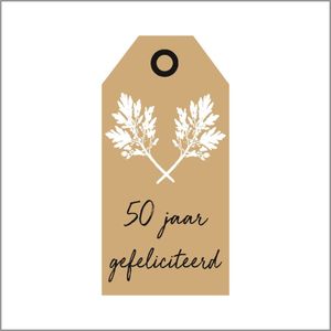 Cadeaukaartje - ""50 Jaar"" - Bloemenkaartje - Bloemenlabel - Bruin Kraft - 10 x 5 cm - 20 stuks - Met Boorgaatje