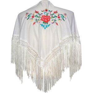 Spaanse manton - omslagdoek - voor kinderen - wit met bloemen - bij flamencojurk