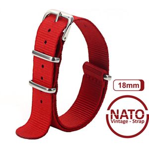18mm Premium Nato Strap Rood - Vintage James Bond - Nato Strap collectie - Mannen - Horlogeband  - 18 mm bandbreedte voor oa. Seiko Rolex Omega Casio en Citizen