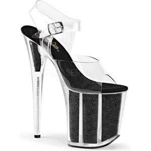 Pleaser - FLAMINGO-808G Sandaal met enkelband, Paaldans schoenen - Paaldans schoenen - 41 Shoes - Zwart/Transparant
